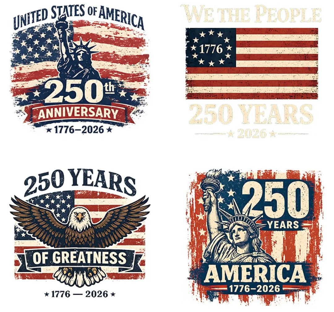 Patriotic 250th Anniversary Iron on Teansfers (4 Sheets)