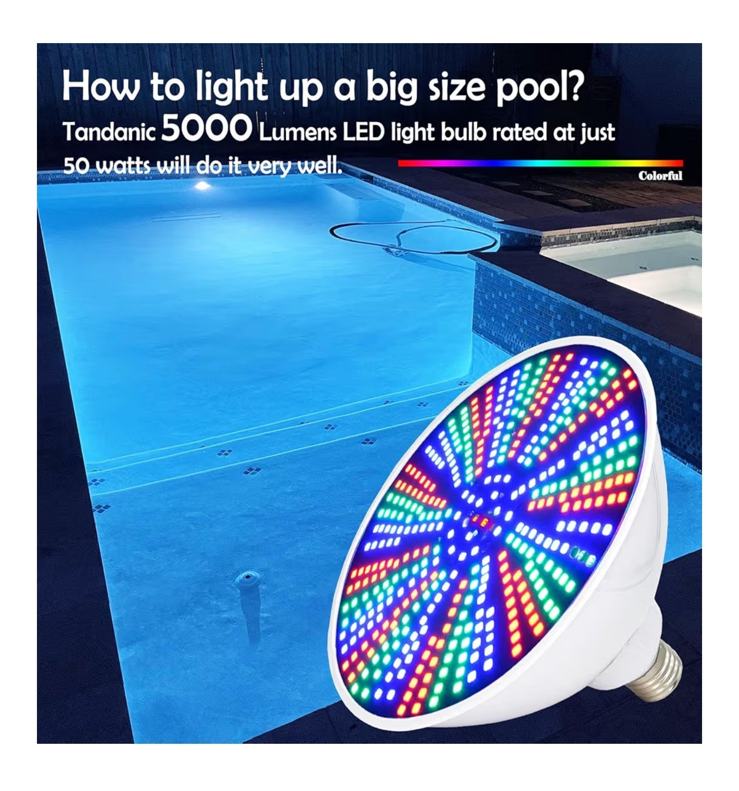 (244)
2025 Upgraded 50W Color LED Pool Light Bulb.