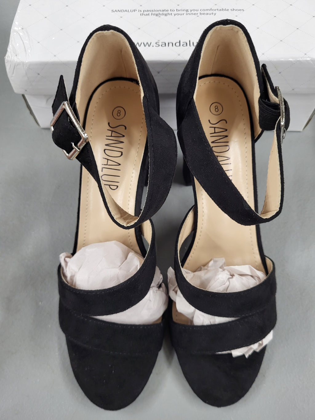 Sandalup Chunky Black Heel Sandal with Open Toe (Size 8)