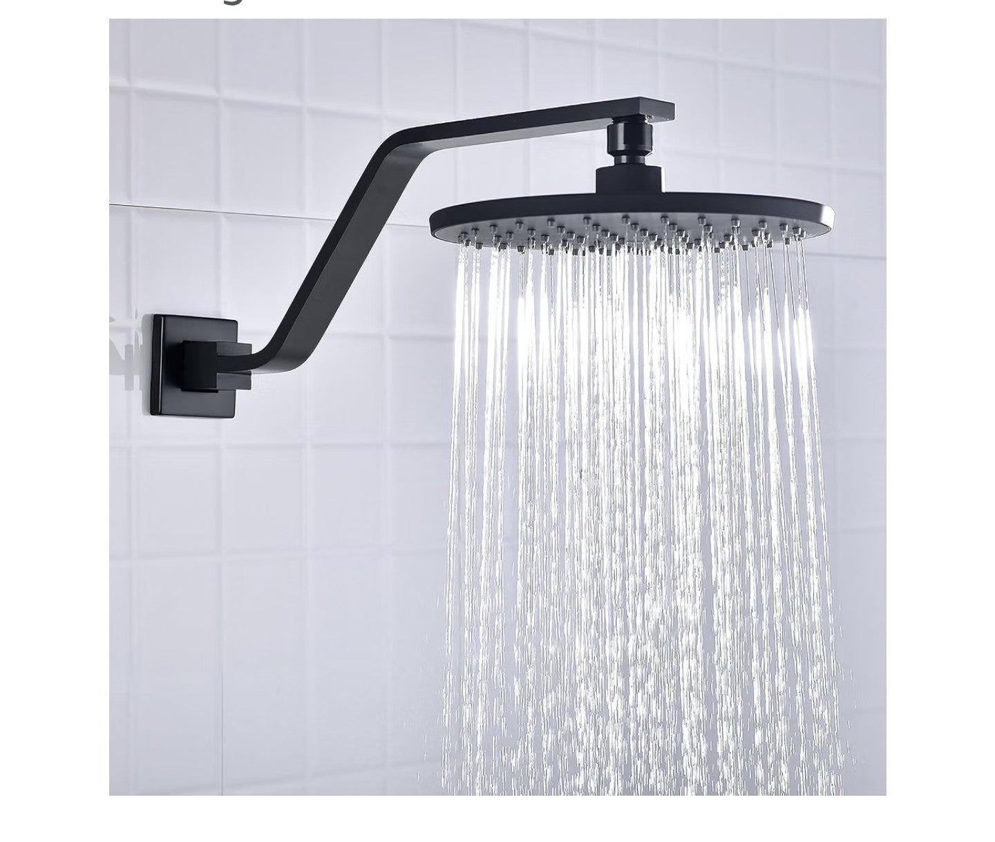 16 Inch S Shape Matte Black Shower Head Arm, Square Wall Mounted Shower Arm and Flange Included
