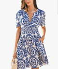 V Neck Short Sleeve Summer Dress (Medium)