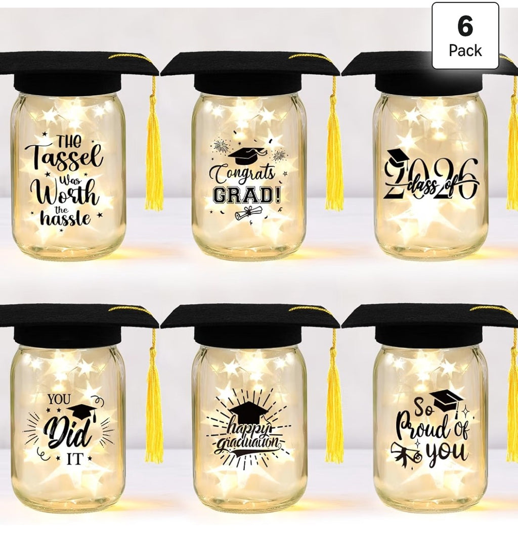 Mason Jar Graduation Cap Centerpieces set of 6