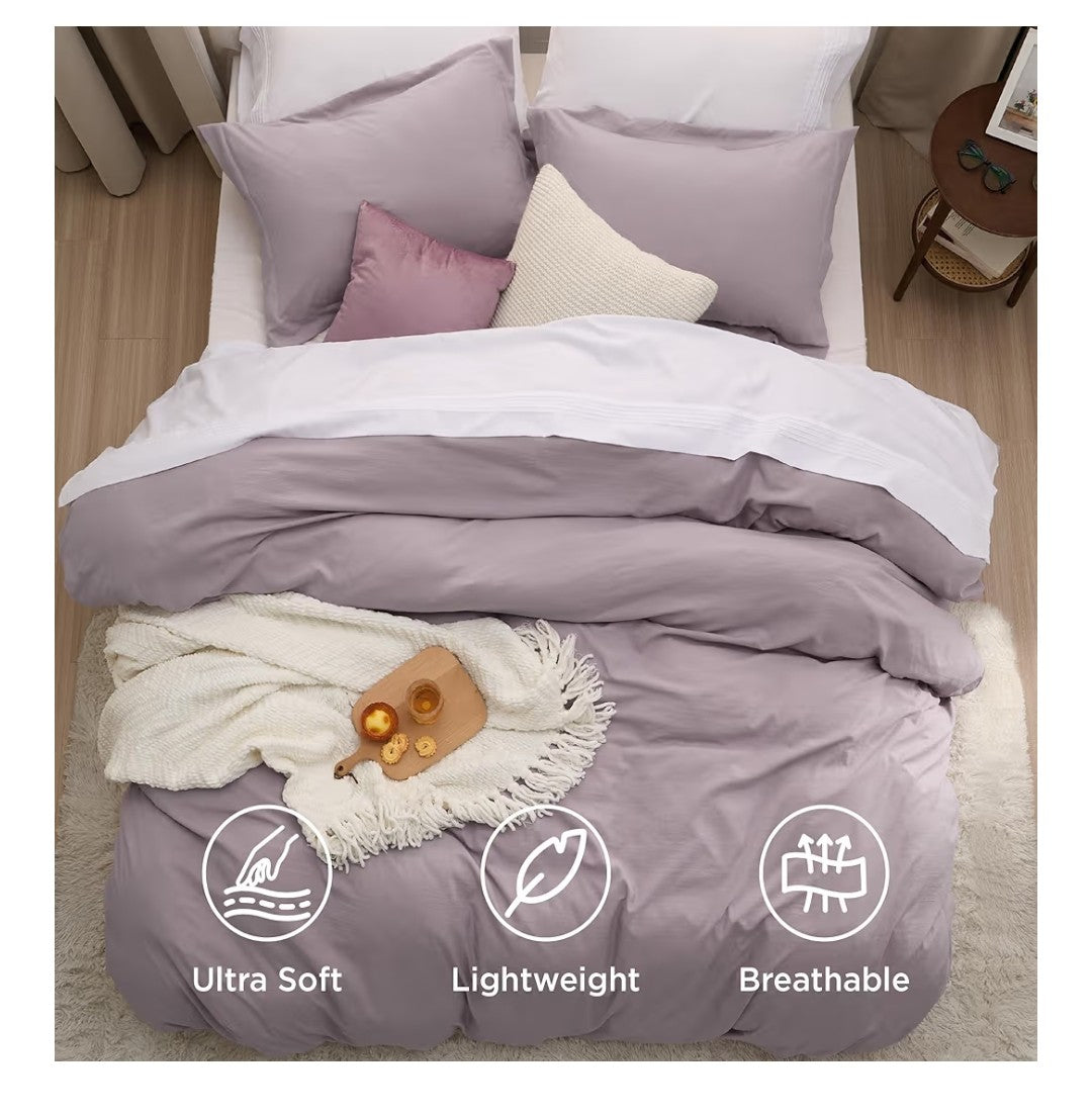 Bedsure King Size Duvet Cover 3pcs (Lilac Purple)