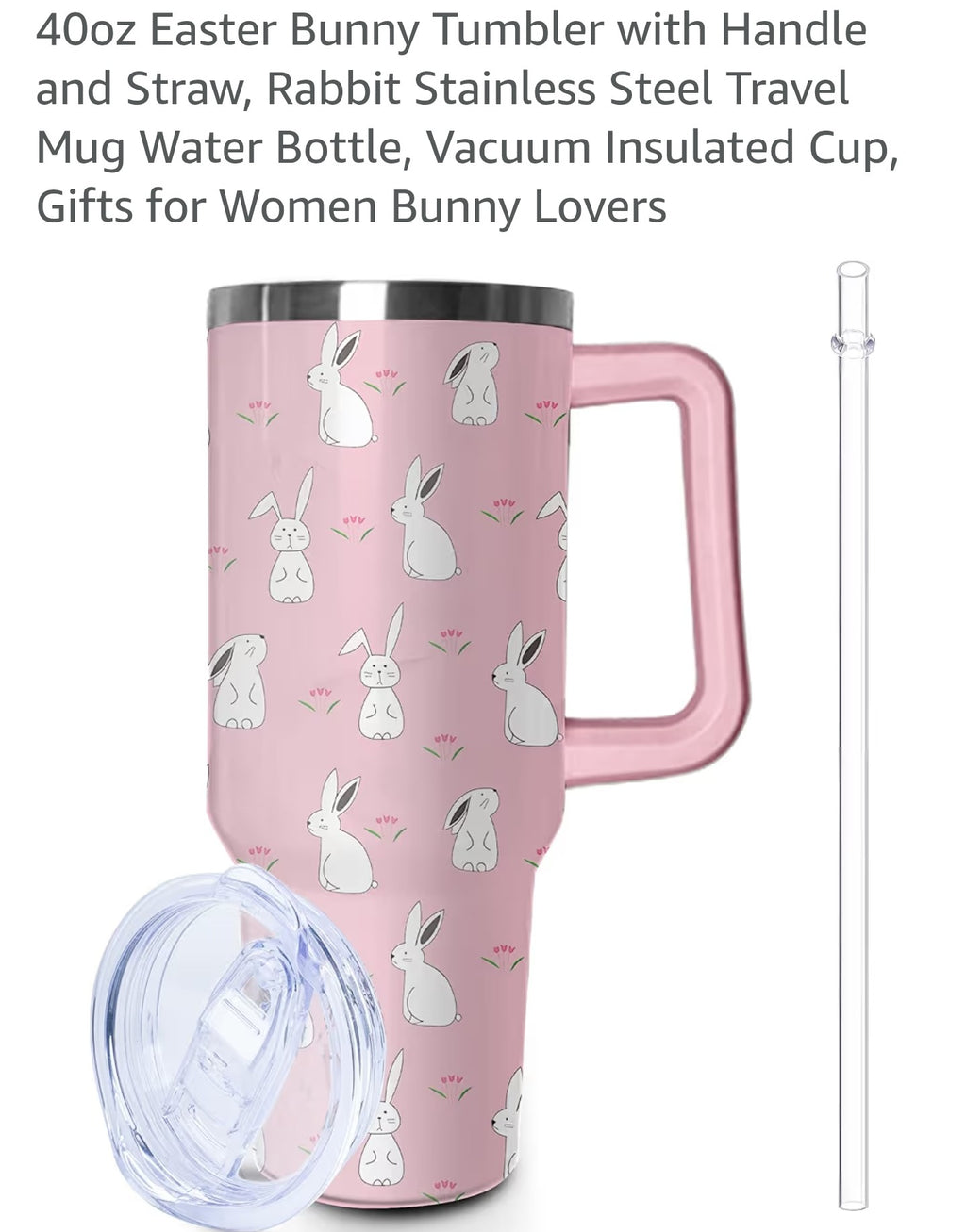 40oz Easter Bunny Tumbler with Handle and Straw