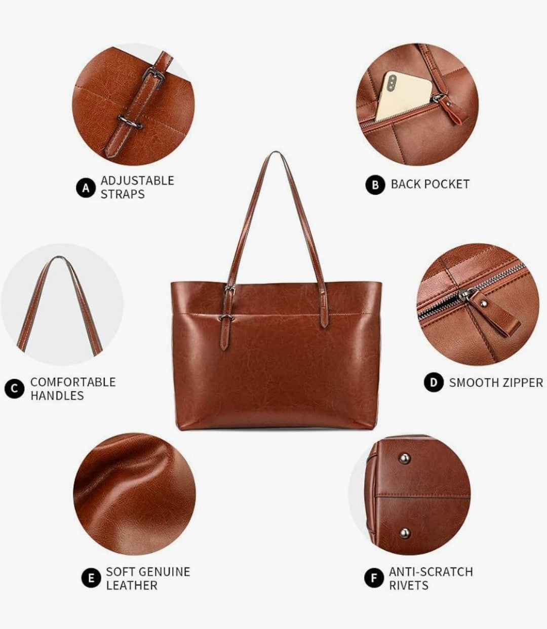 Kattee Vintage Genuine Leather Tote Shoulder Bag