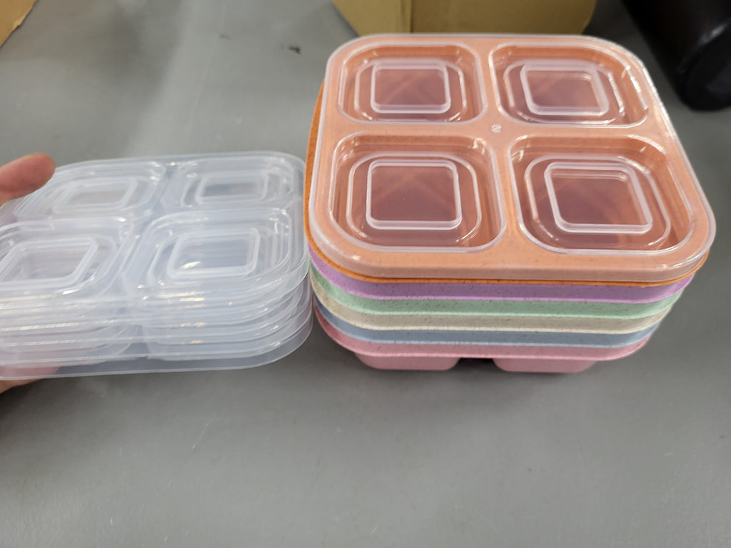 BE OVER QUALITY 6 Pack Snack Containers, 4 Compartment Snack Box Containers Bento Box, Reusable Meal Prep Lunch Containers for Adults Kids Toddler, Divided Food Containers for Travel Work School
