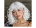 White Wavy Wigs With Bangs Short Bob Wavy Wig.