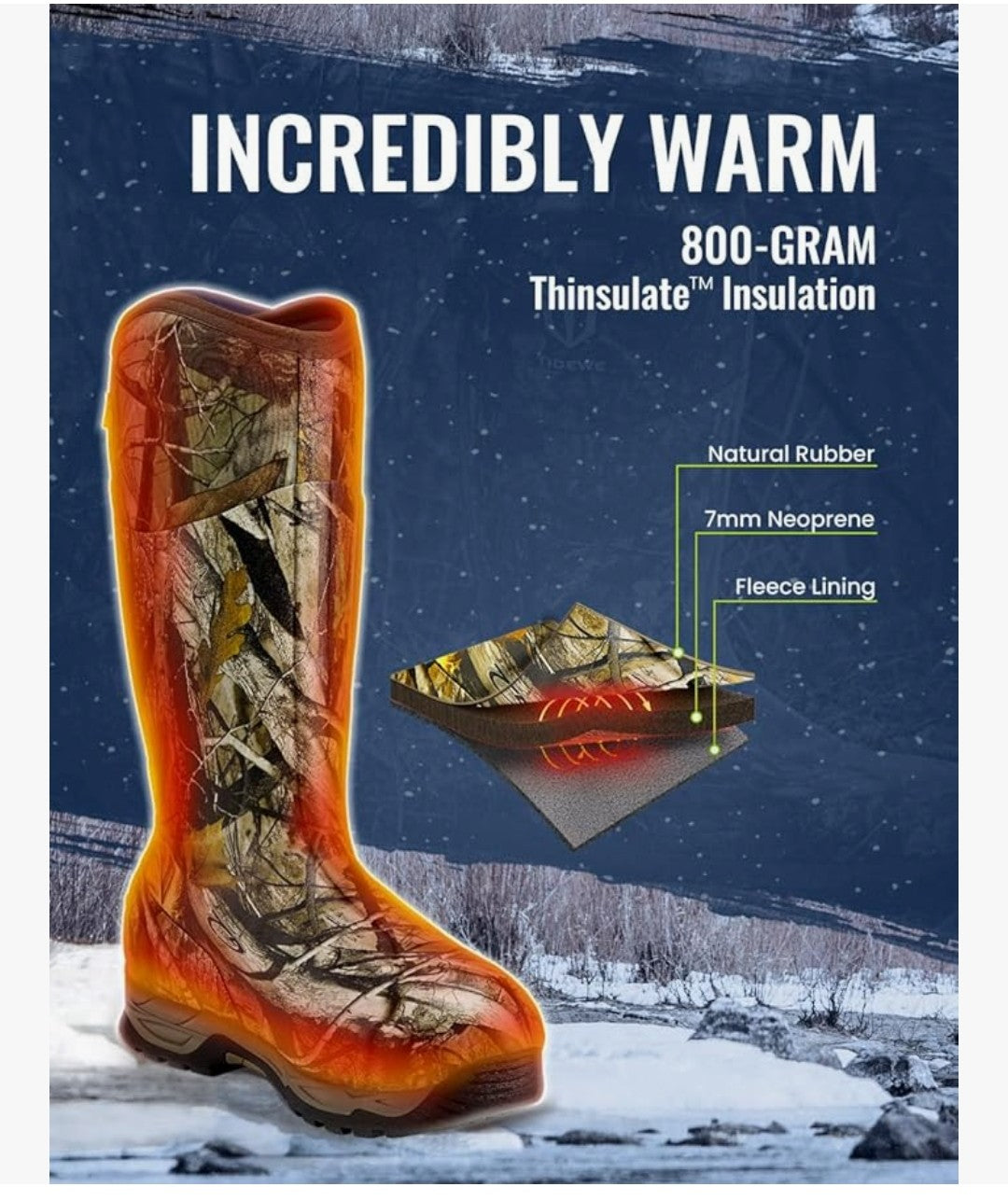 Tidewe Insulated Camo Boots (Size 5)