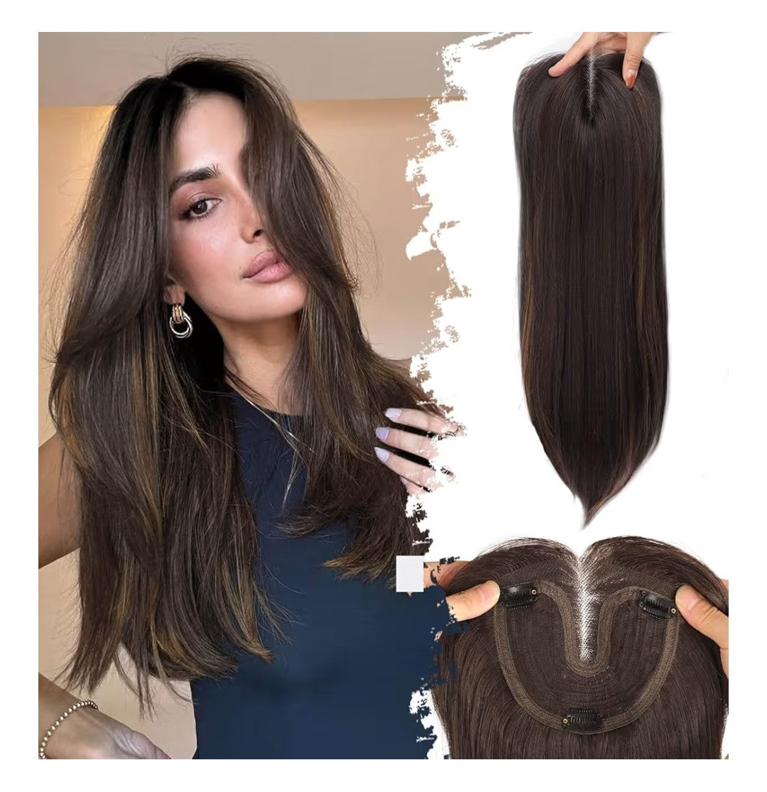 Eawwii Synthetic Hair Topper 18in (Dark Brown with Caramel Highlights)