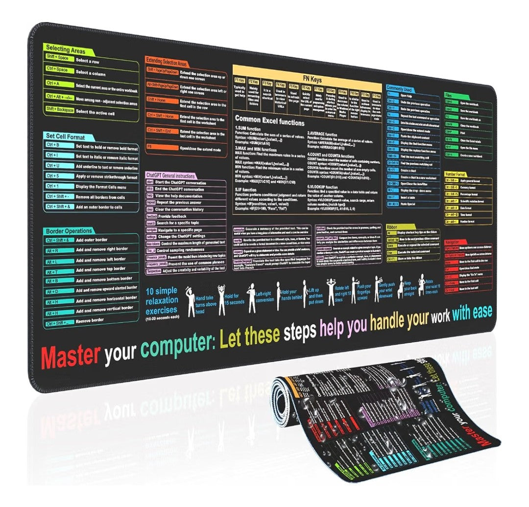Excel Cheat Sheet Desk Pad, 31.5" x 11.8"