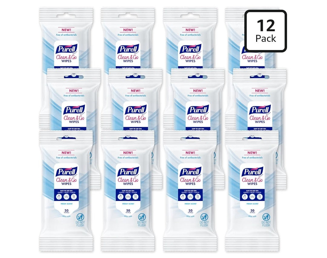 Purell Clean & Go Wipes Skin & Surface, 20 count (12 packs)