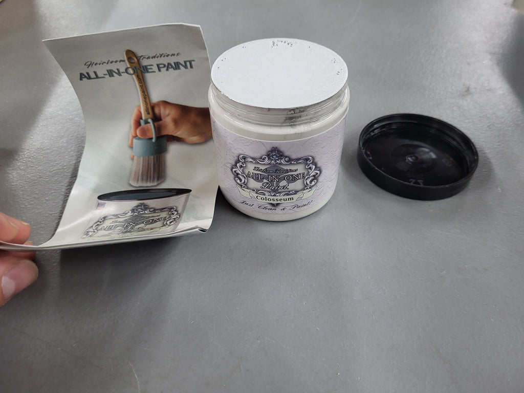 ALL-IN-ONE Paint by Heirloom Traditions, Colosseum (White with Soft Gray Undertones), 8oz Sample - Durable cabinet and furniture paint. Built in primer and top coat, no sanding needed. Includes our 30