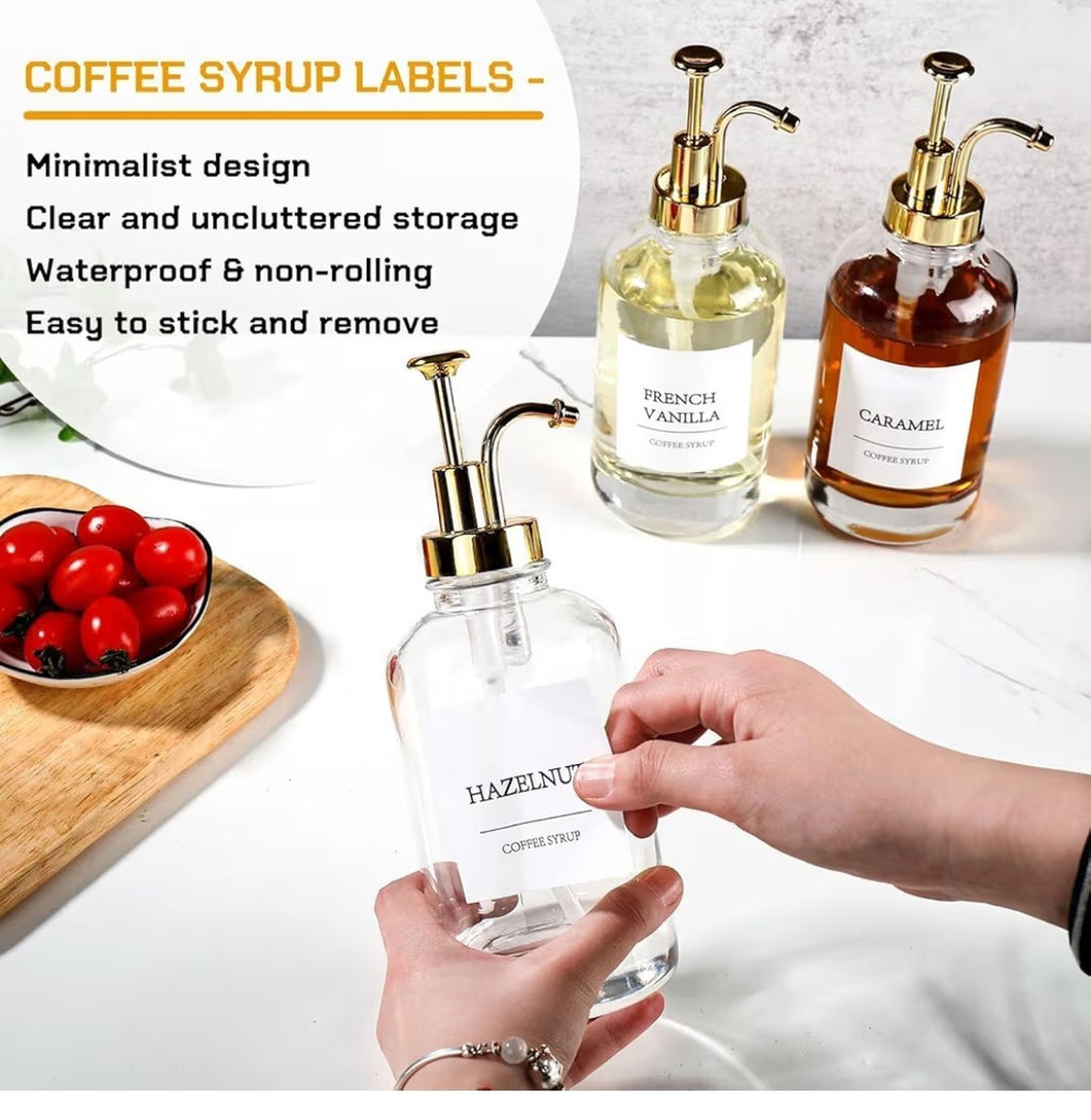 Coffee Bar Syrup Dispensers with Labels (4 pack)