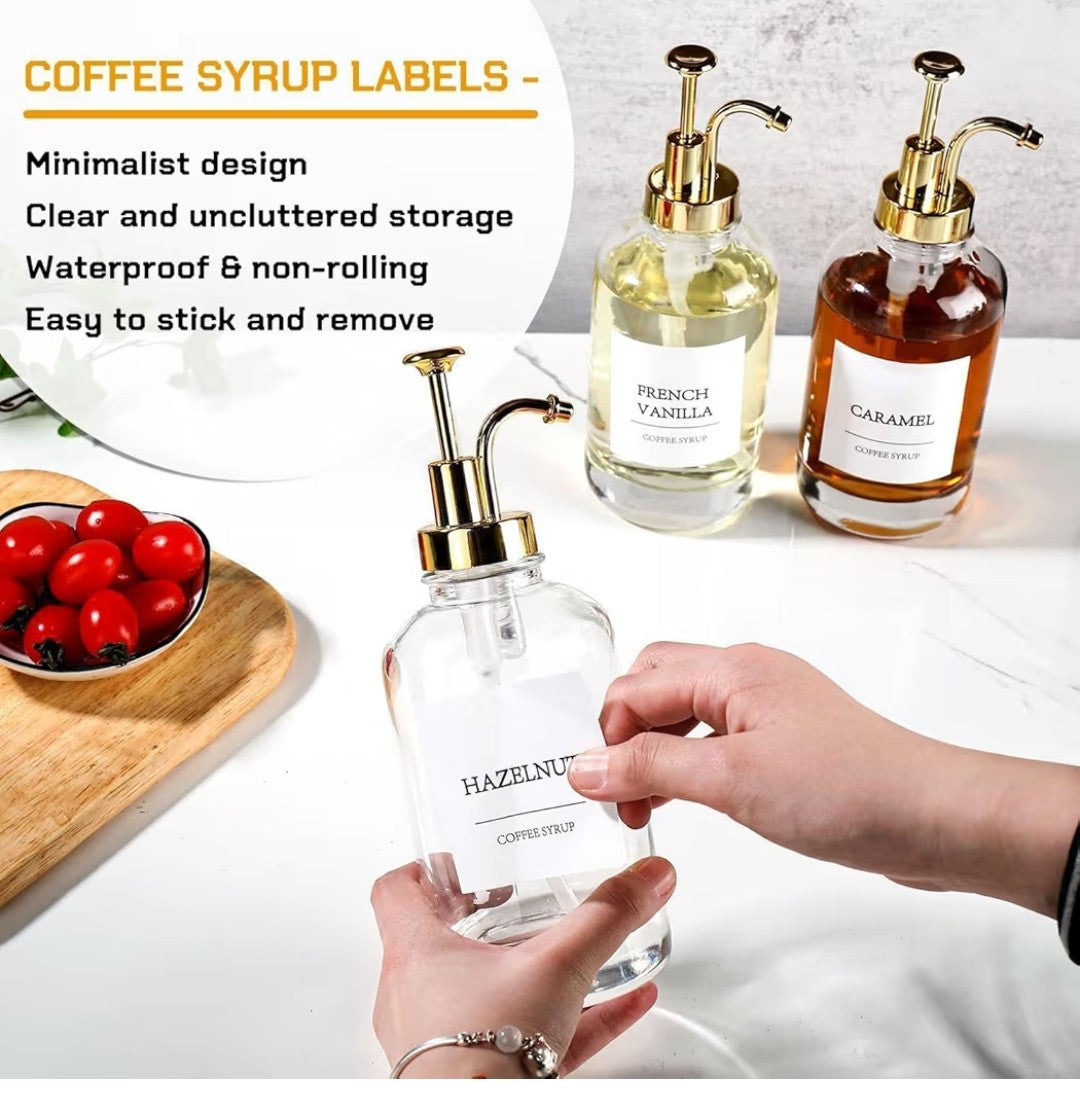 Coffee Bar Syrup Dispensers with Labels (4 pack)
