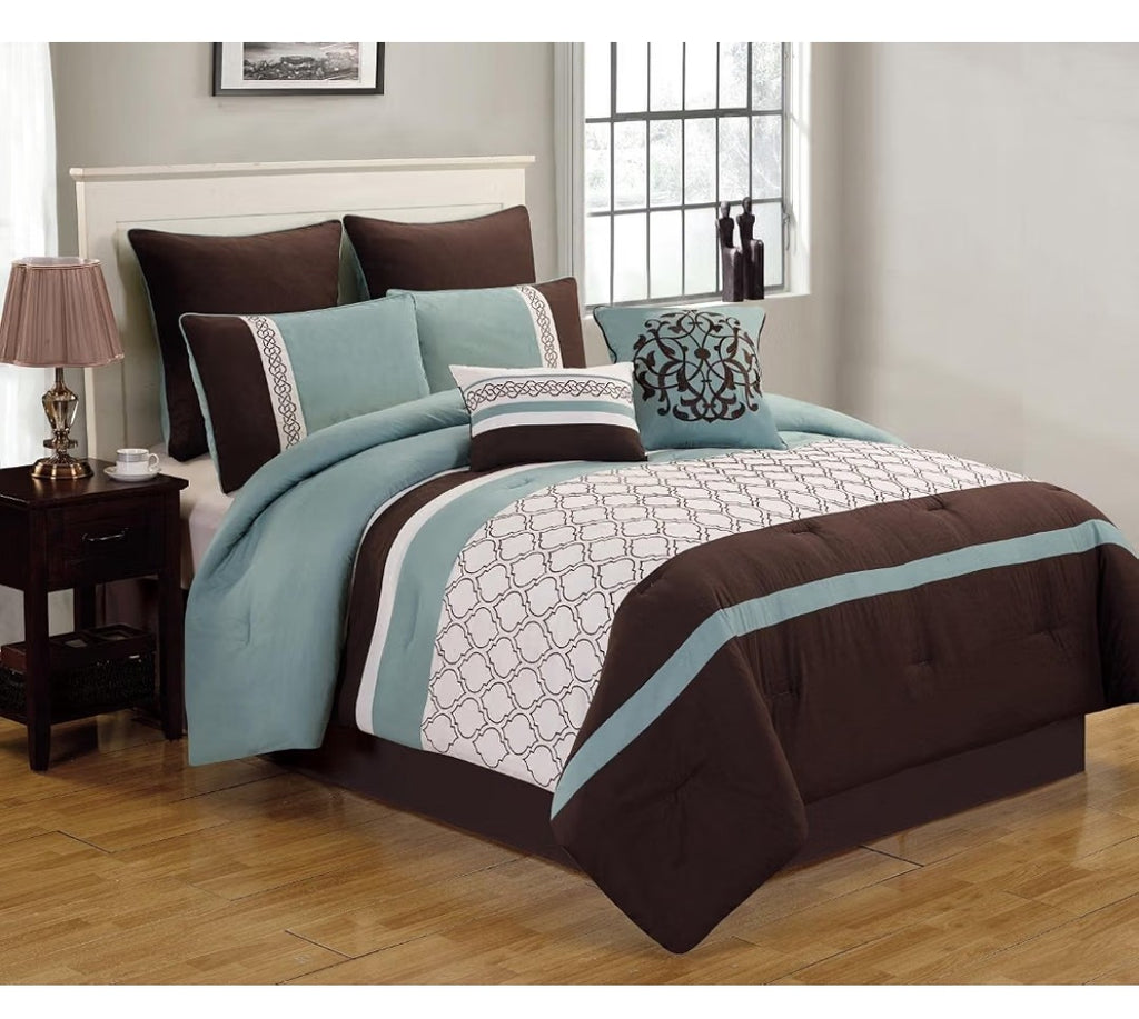 Hallmark Collectibles Comforter Bedding Set, King Size, Blue Brown Ivory Traditional Decor, 8 Pieces