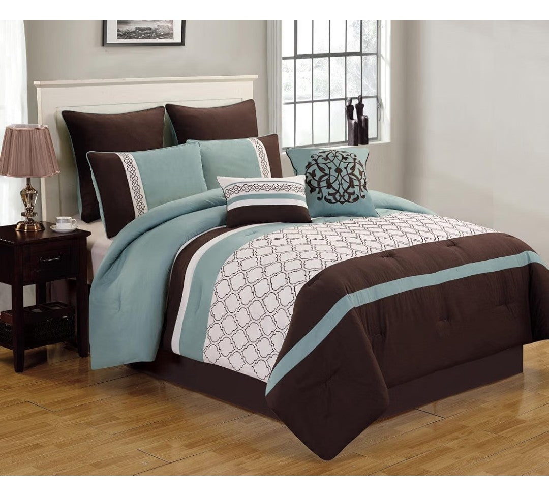 Hallmark Collectibles Comforter Bedding Set, King Size, Blue Brown Ivory Traditional Decor, 8 Pieces