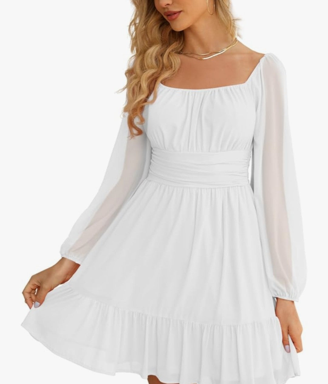 Wenrine Mesh Long Sleeve Square Neck Dress (Size Medium)