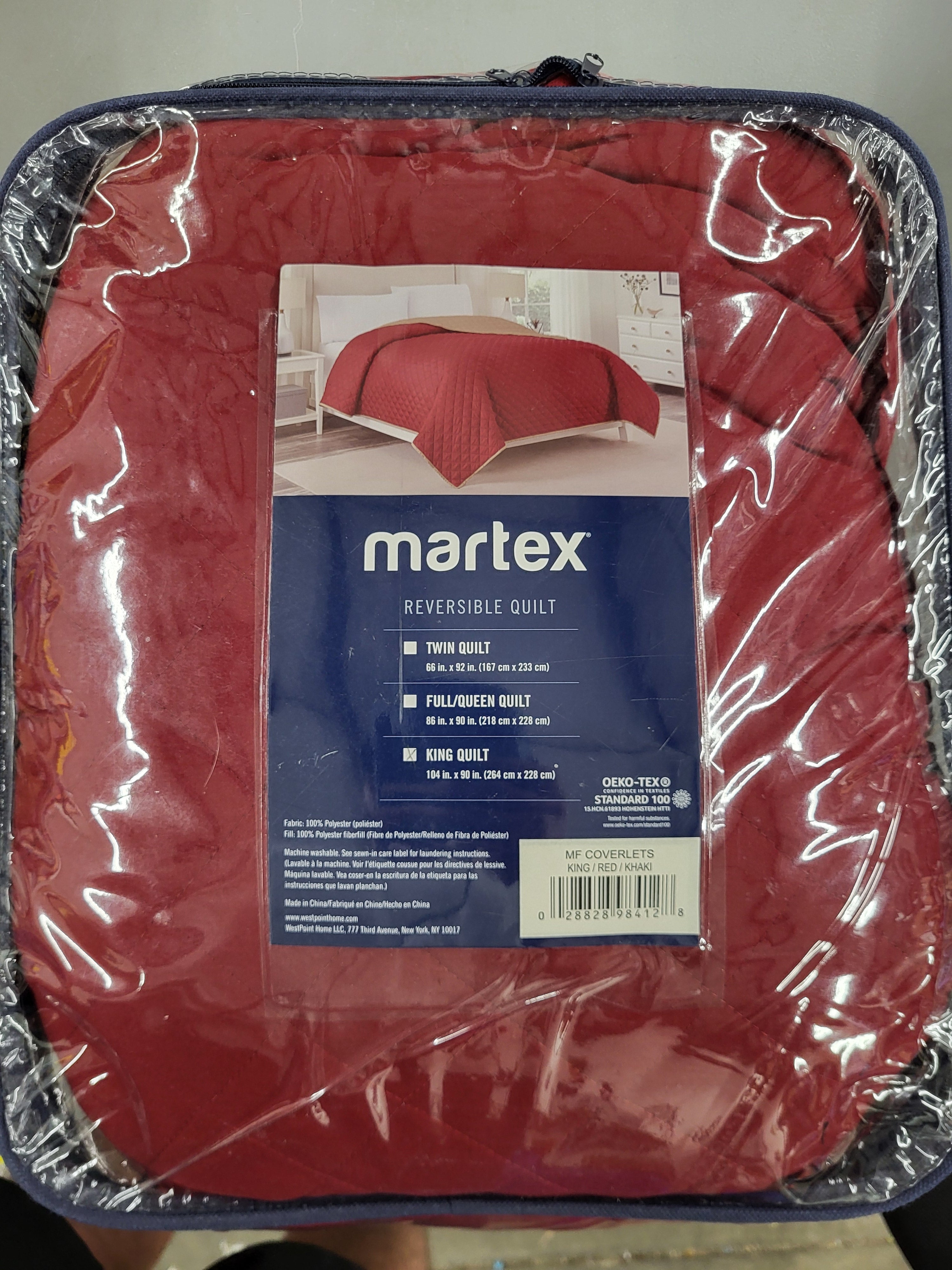 Martex King Reversible Coverlet | Lightweight Soft Easy Care Quilt | Khaki/Red