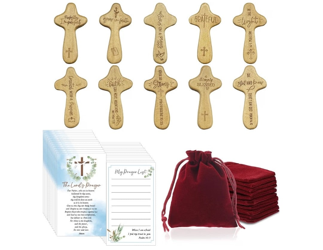 Mini Wooden Crosses with Prayer Cards (30 pack)