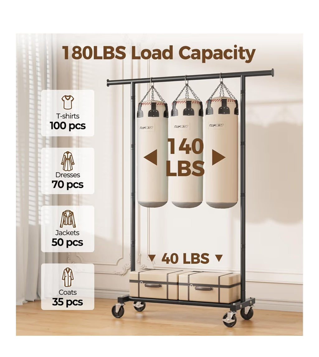 HYSEYY Clothes Rack, Clothing Rack for Hanging Clothes, Rolling Garment.
