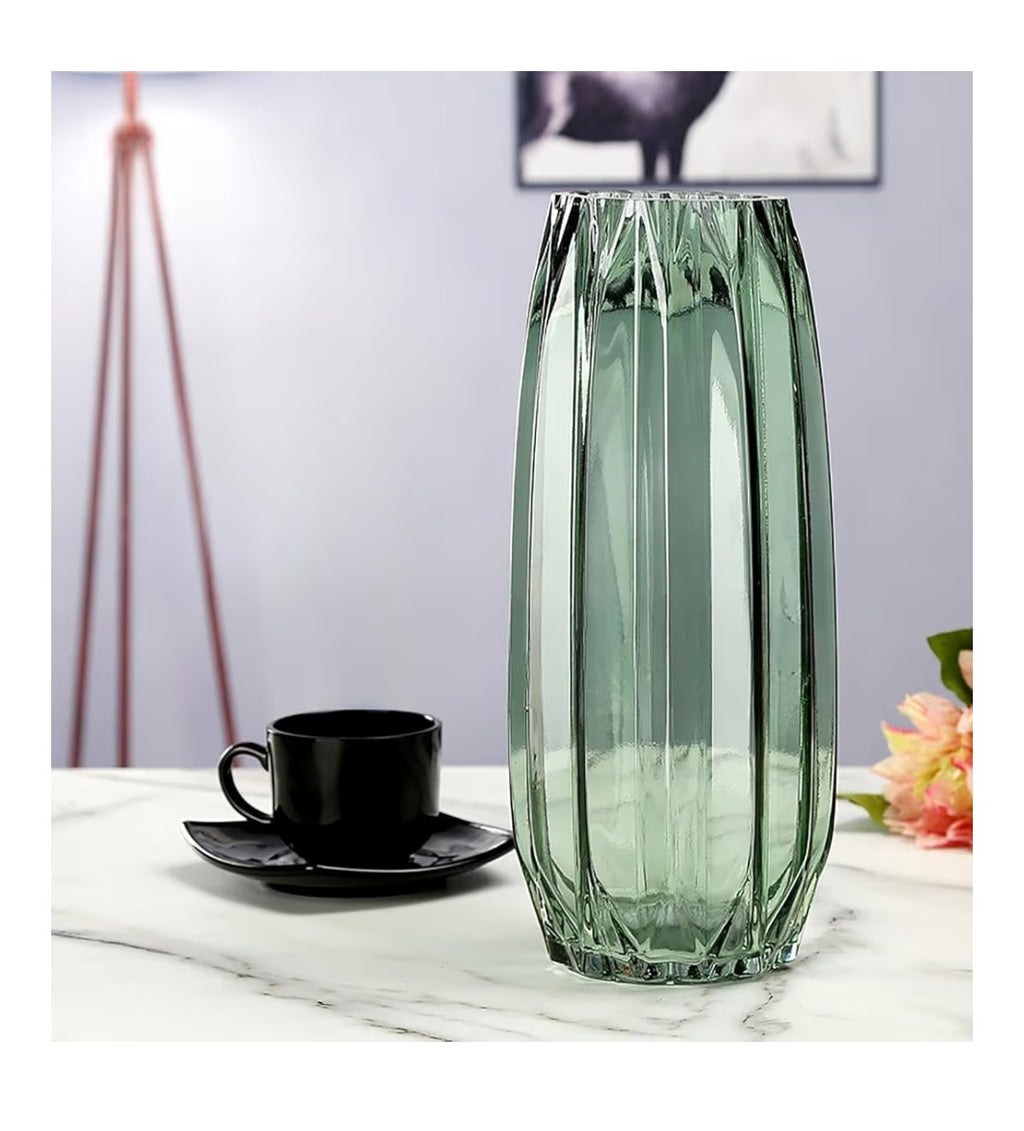 Lucky Bird Green Ribbed Vase