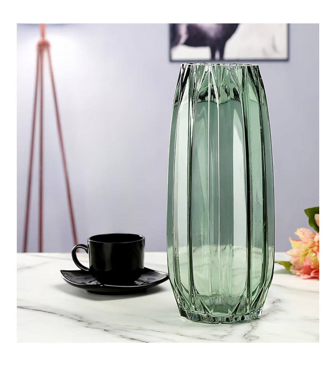Lucky Bird Green Ribbed Vase