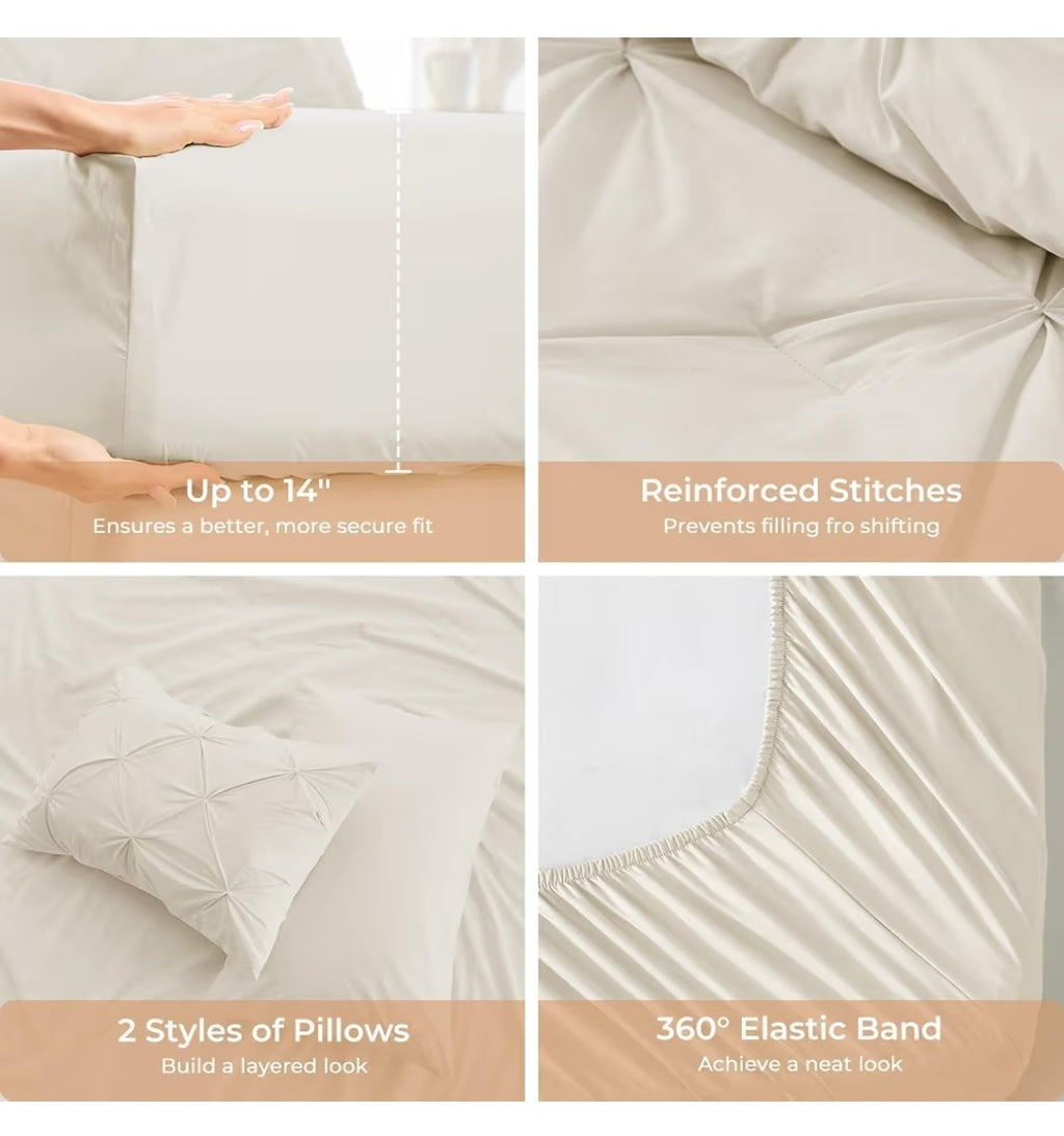 Sasttie 7 Piece California King Pintuck Comforter Set