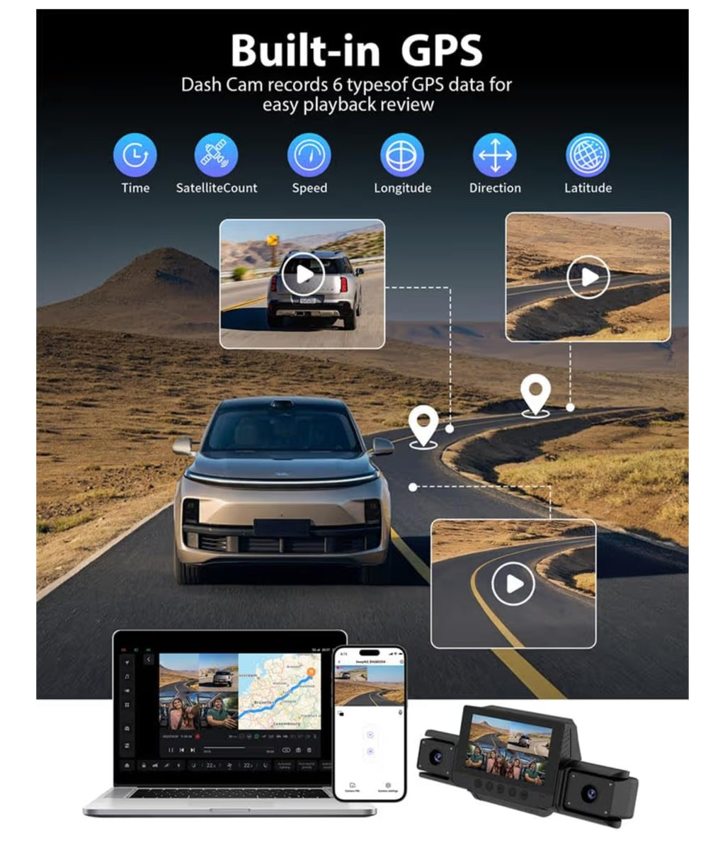 4 Channel 360 Dash Cam Front and Rear Inside & Left Right for Cars, 1080P