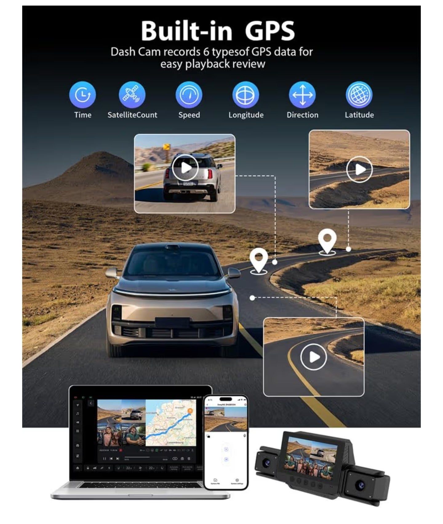 4 Channel 360 Dash Cam Front and Rear Inside & Left Right for Cars, 1080P