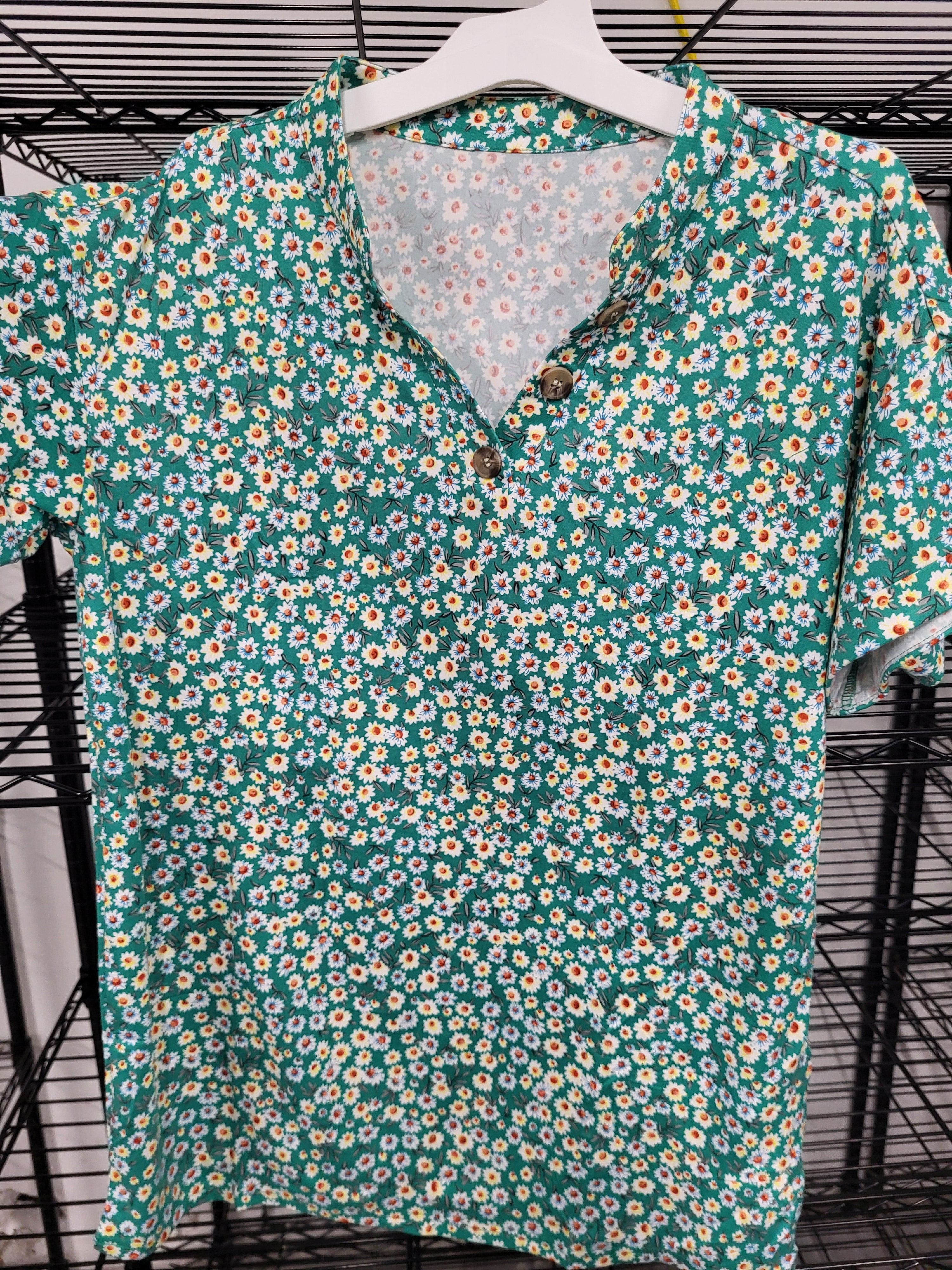 V Neck Short Sleeve Blouse (Small)