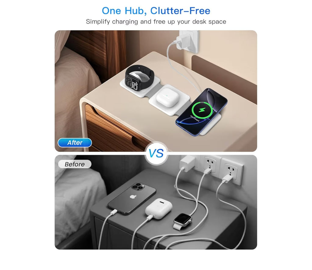 Charging Station for Apple Multiple Devices - 3 in 1 Foldable Magnetic.