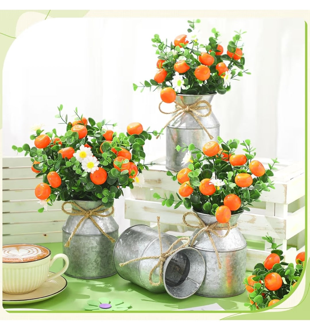 Artificial Fruit Daisy Plant with Metal Buckets (6 sets)