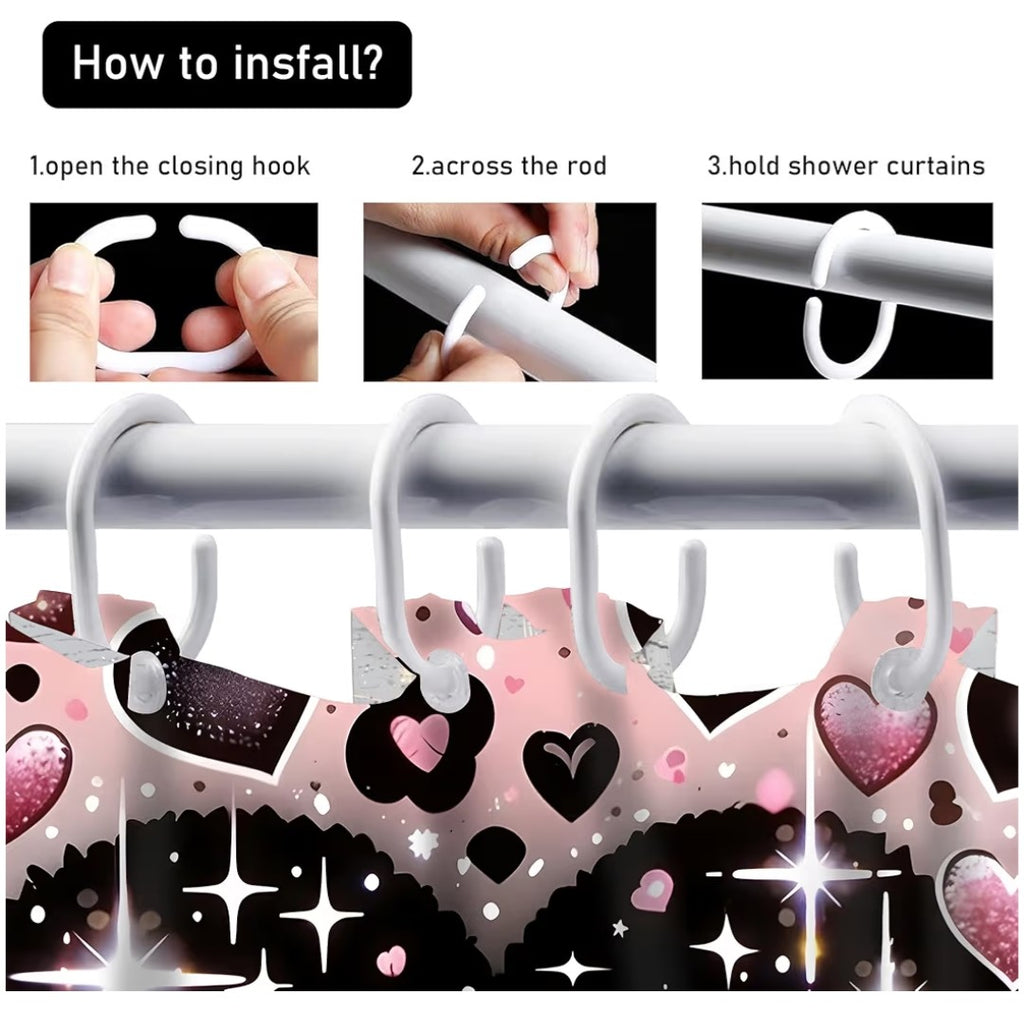 4 Piece Bathroom Rug and Curtain Set Heart with a K
