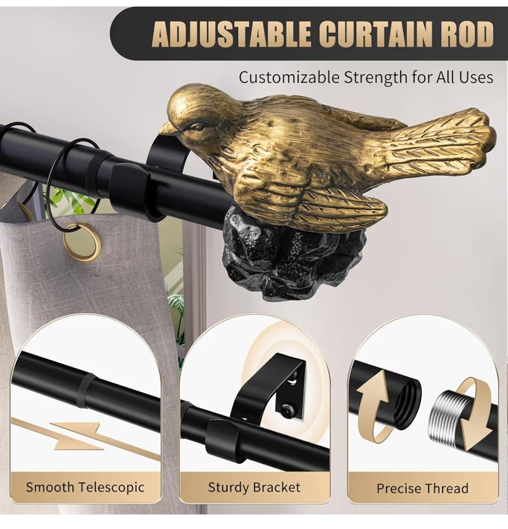 Kveeo Vintage Gold Curtain Rod with Bird Ends (48-90in)