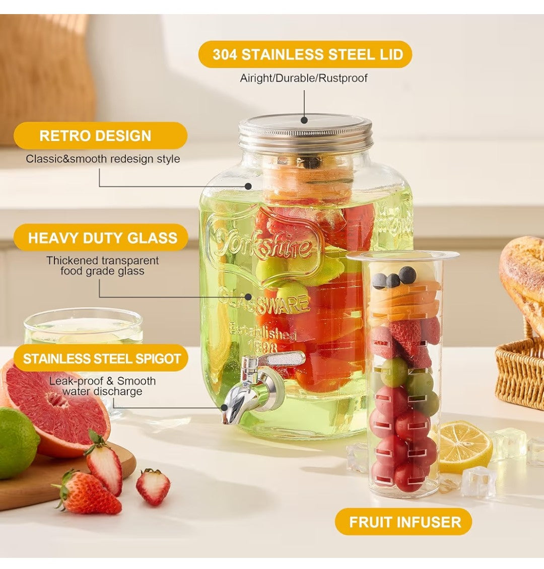 1 Gallon Glass Beverage Dispenser with Stand (2 pack)