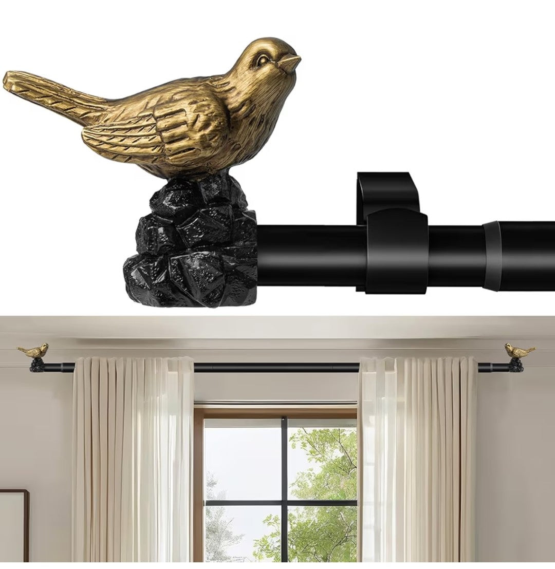 Kveeo Vintage Gold Curtain Rod with Bird Ends (48-90in)