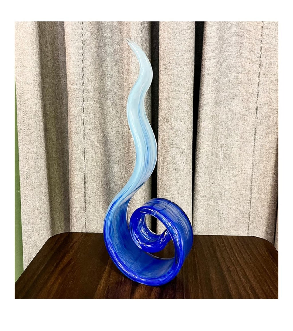Hand-Blowm Glass Sculpture 11.4in (Ocean Blue)