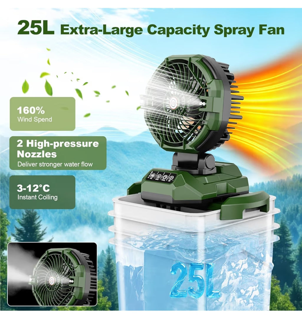 (New sealed box). Portable Misting Fan with 25L Bucket, 30000mAh Rechargeable Battery