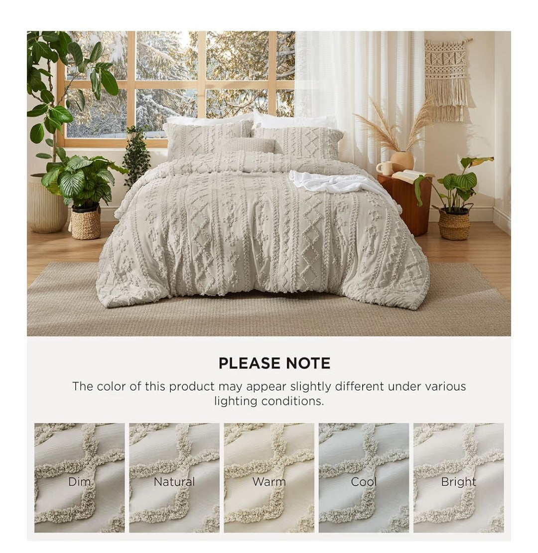 Bedsure Tufted Boho Comforter Queen Size Set 3pcs