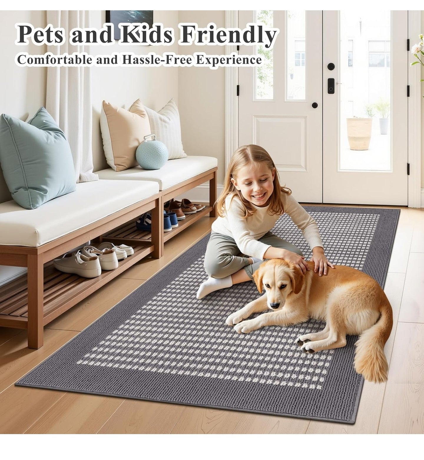 Ileading Indoor Door Mat 3x5ft Absorbent Dog Mats for Muddy Paws.