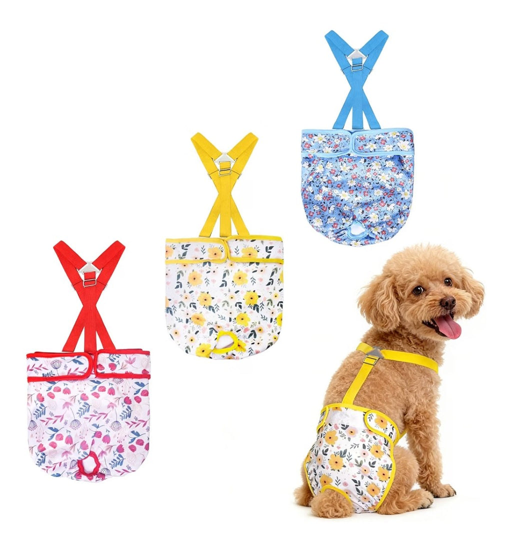 Female Dog Diapers 3 Pack Washable Dog Diapers Female Dog Diaper that Stay on Dog Diaper Female with Suspenders Reusable Doggie Diapers for Heat, Incontinence and Puppy Training (Small)