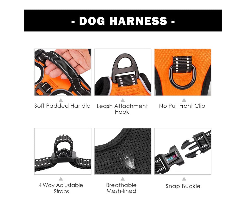PHOEPET No Pull Dog Harness Medium Reflective.