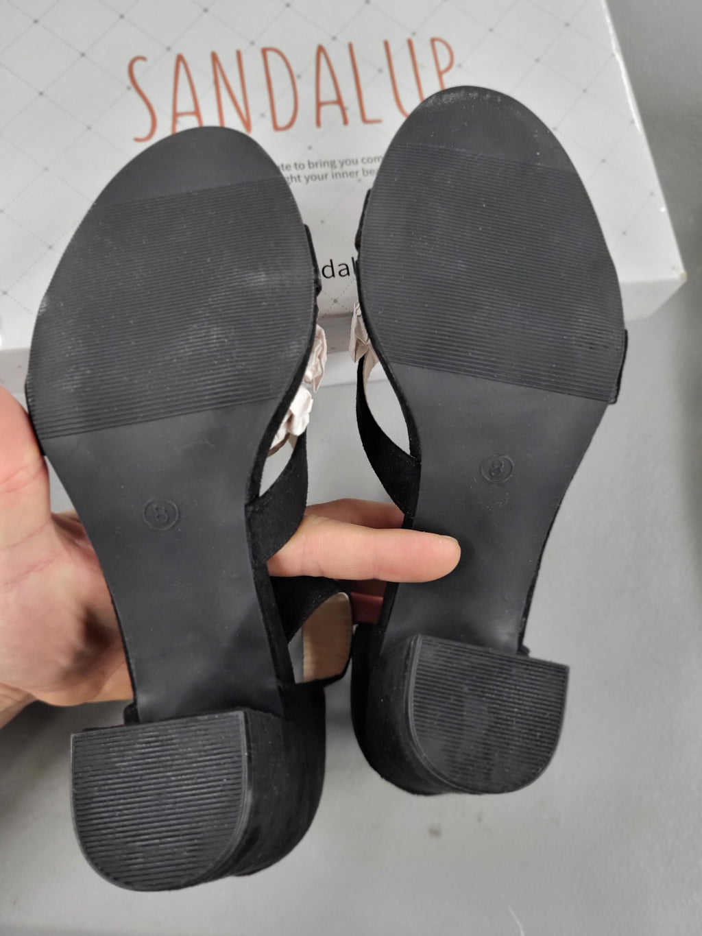 Sandalup Chunky Black Heel Sandal with Open Toe (Size 8)