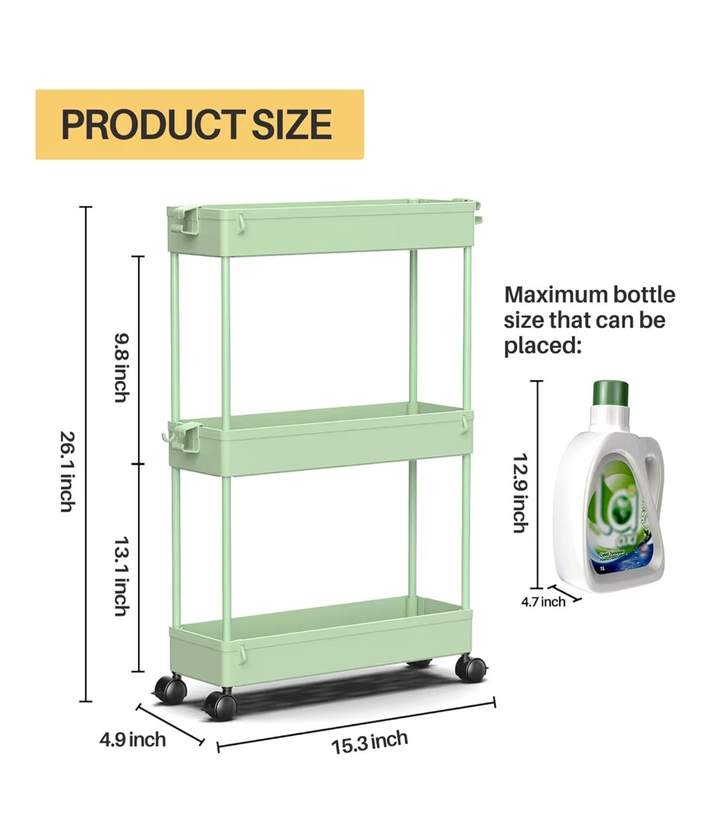 SPACEKEEPER Slim Rolling Storage Cart, 3 Tier Bathroom Organizer