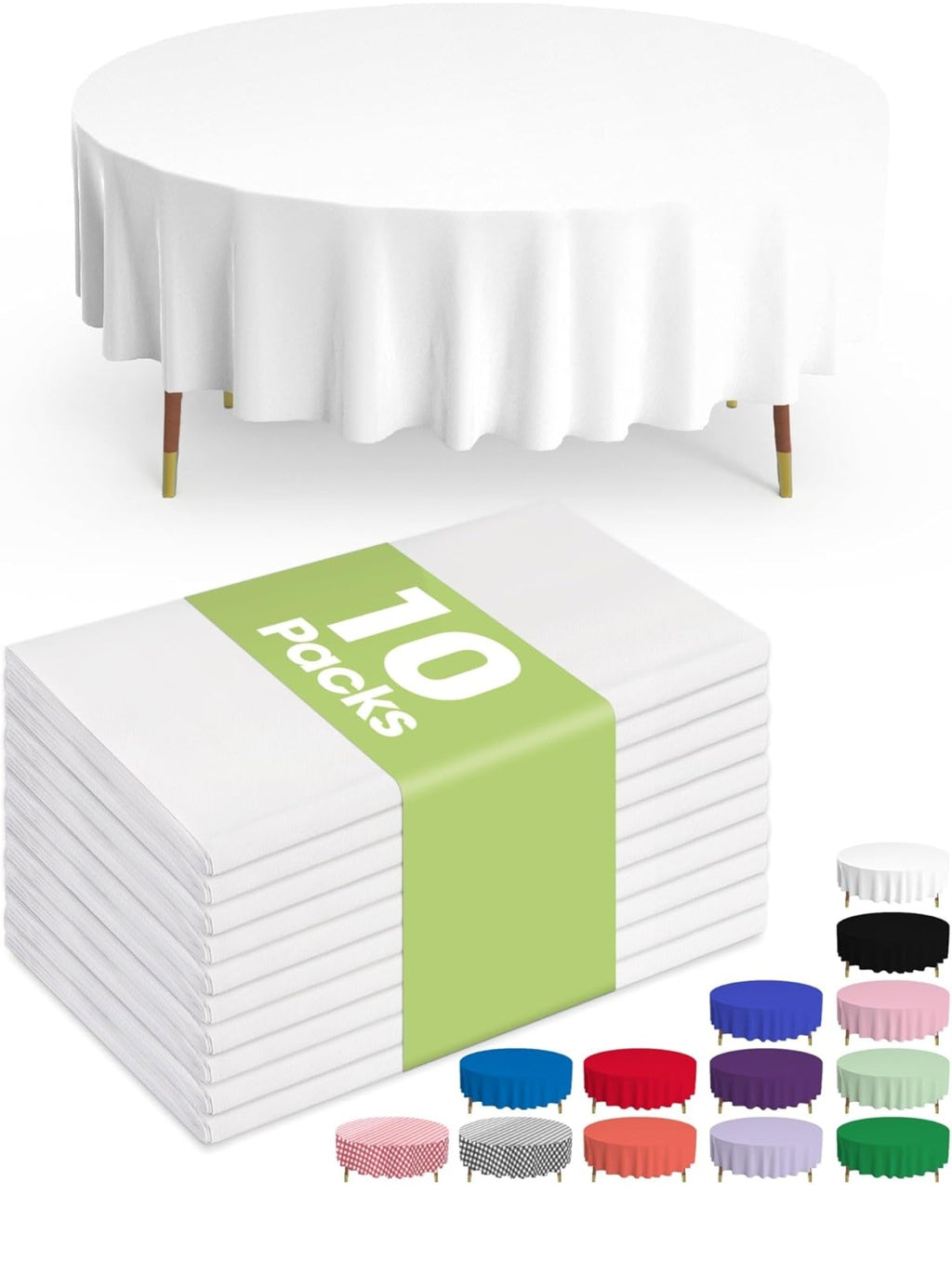 Pureegg Plastic Table Cloth Disposable 10 Pack, 84'' Round Table Cloths.