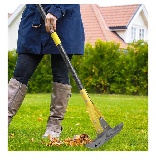 19-Tine Cold-Pressed Steel Dethatcher Rake - 72 inch Adjustable Handle.
