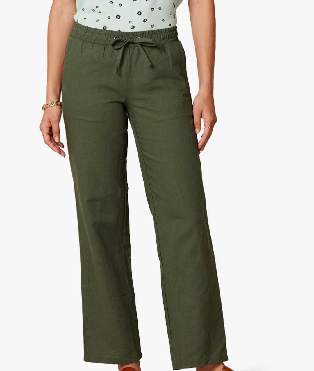 Drawstring Relaxed Fit Wide Leg Linen Pants (Medium)