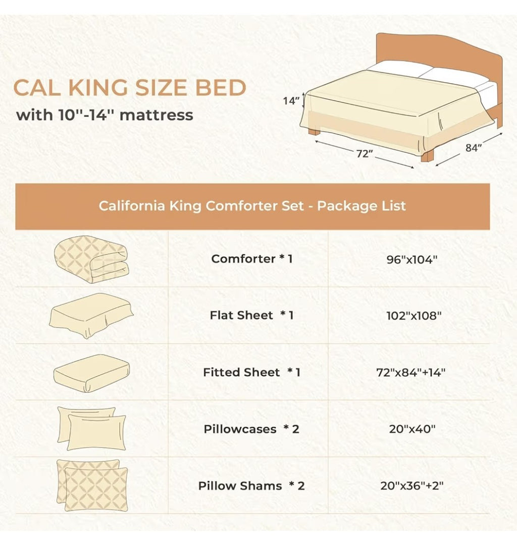 Sasttie 7 Piece California King Pintuck Comforter Set