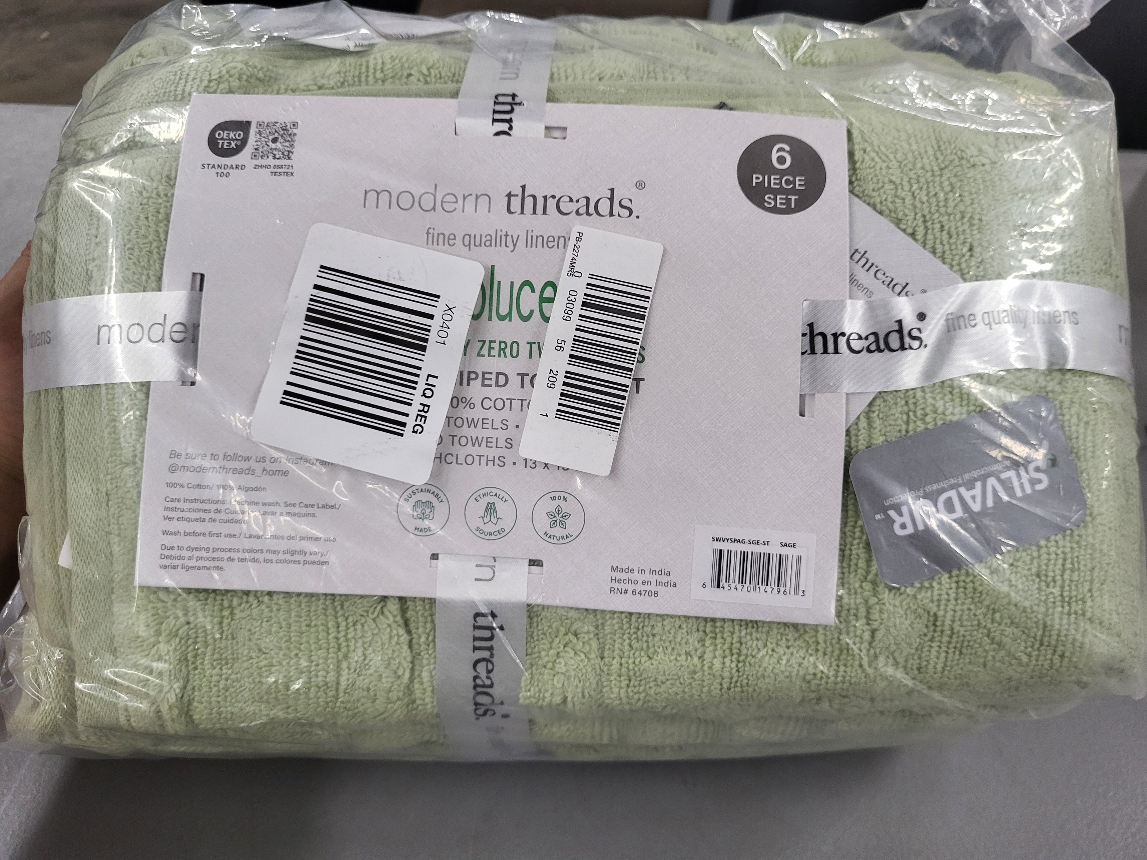 Modern Threads 6 pieve Towel Set (NOT BLUE, Sage Green)
