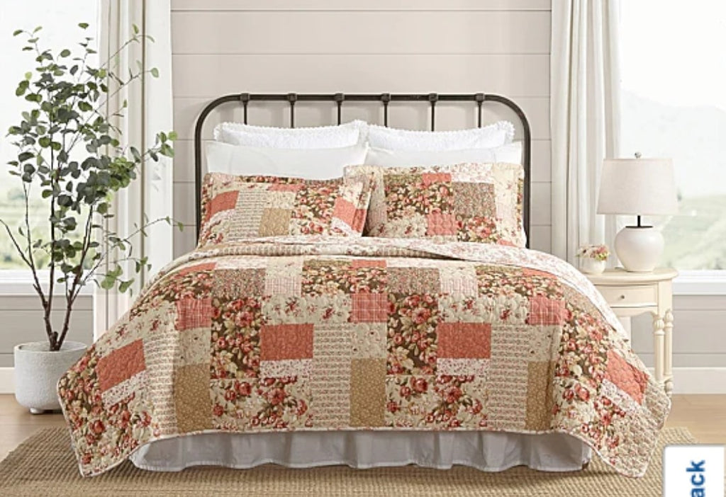 Laura Ashley - Full/Queen Quilt Set, Reversible Cotton Bedding with Matching Shams, Lightweight Home Decor for All Seasons (Harrietta Patchwork Pink, Full/Queen)